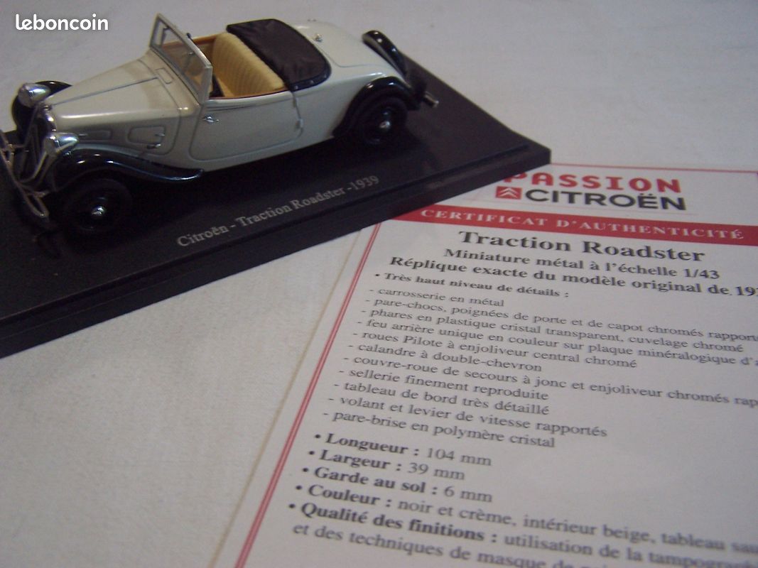 Miniature Traction Roadster 1939 Citroën 1.43 avec Certificat d'authenticité (image 3)