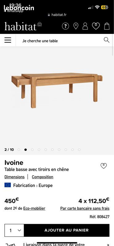 Table basse neuve maison Habitat (image 1)