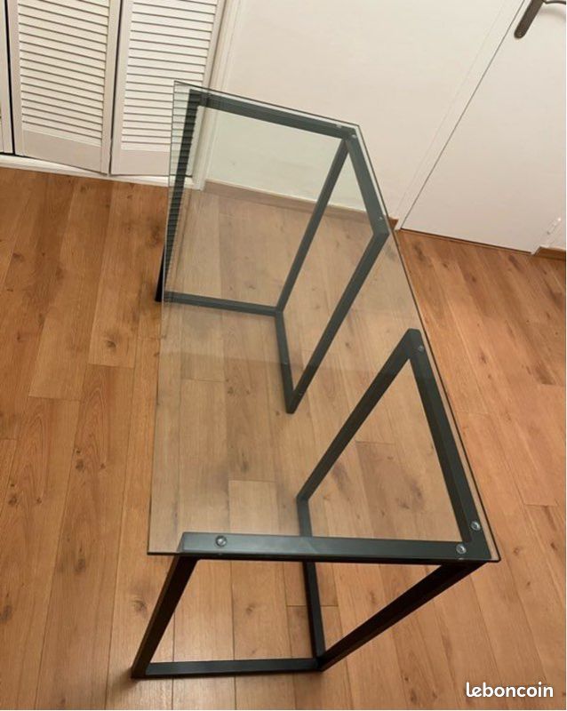 Bureau en verre et métal noir - pieds amovibles (image 3)