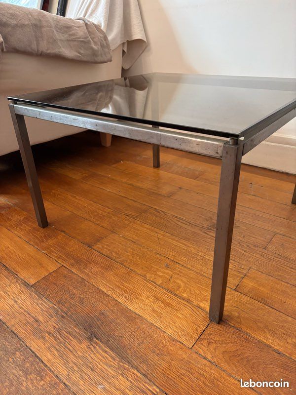 Table basse chromé et verre fumé années 1970 (image 7)