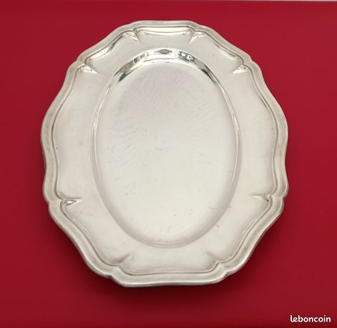 Plateau ovale en métal argenté Ercuis poinçon 15g 33,5 cm