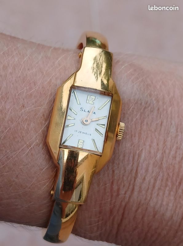 Montre Ancienne Femme bracelet rigide Slava Numéroté Plaqué Or