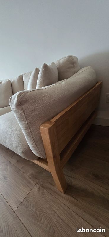 Canapé scandinave déhoussable 3 places en tissu blanc crème et bois clair KYO (image 6)
