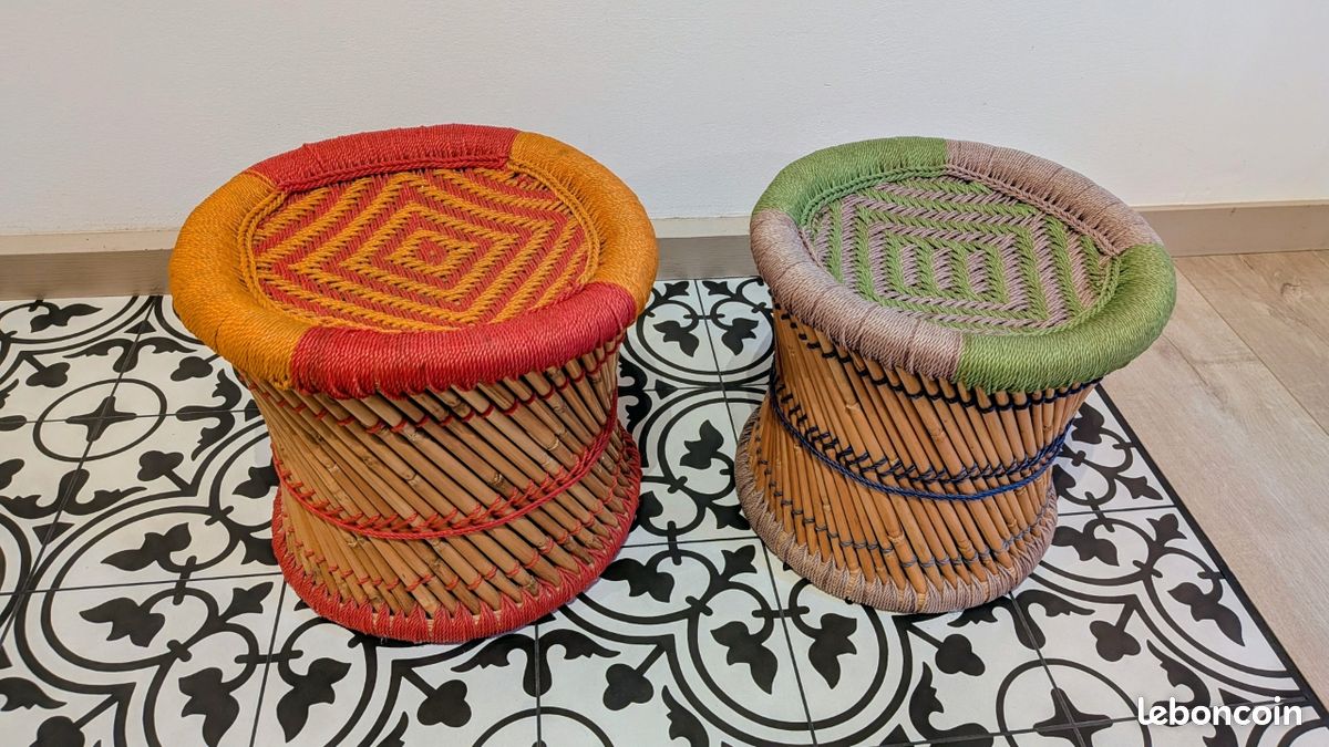 Lot de 2 tabourets en bambou tissé (image 1)