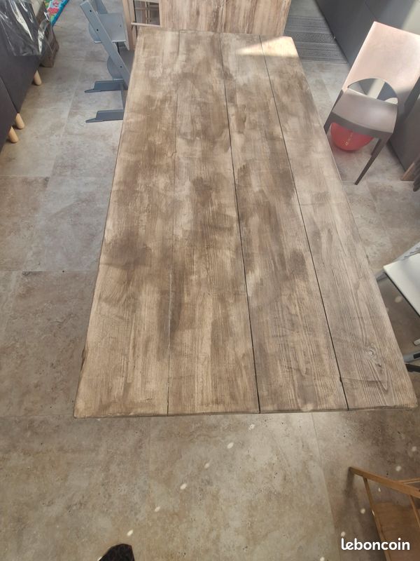 Grande table à manger 2 m en bois – ancien bureau rénové avec tiroirs (image 3)