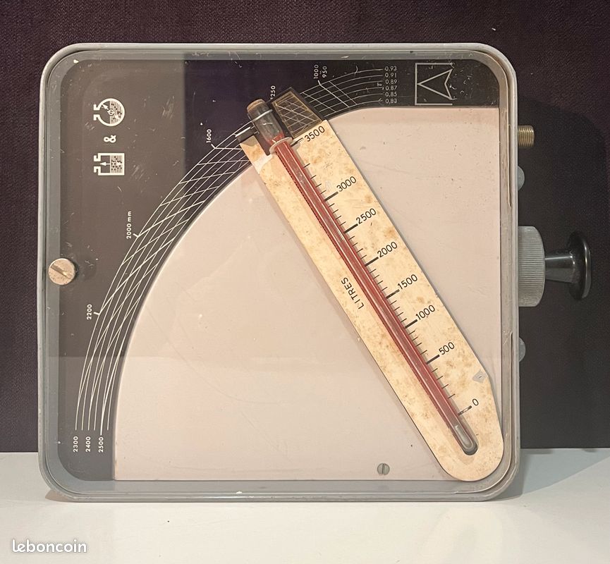 Jauge de Cuve Ancienne Fioul / Liquide – Indicateur Niveau Litres – Instrument Industriel Vintage (image 1)