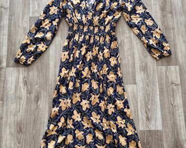 Robe Xhilaration Femme Bleu Marine à Fleurs - Manches Longues, Taille XS