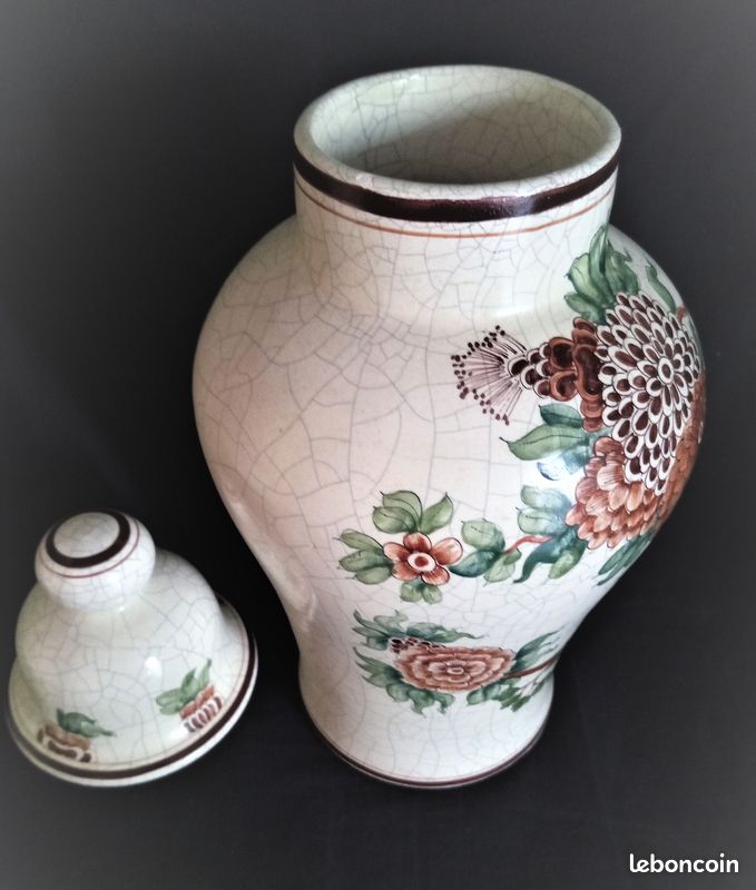 Vase balustre avec couvercle en céramique craquelée, signé Banlloch Espagne (image 8)
