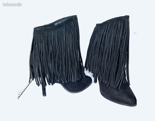 Bottes Talons Hauts Zara - Daĭm Noir - Pointure 40 / UK 7 - Très Bon état Occasion - Talon Aiguille