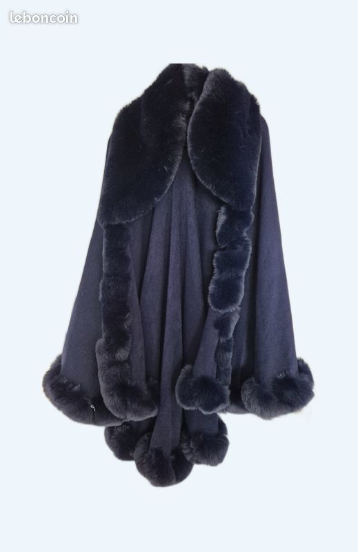 Manteau Femme Cape Châle En Laine - Style Poncho Court, Couleur Marine, Taille XL - Chaud Pour Automne/hiver