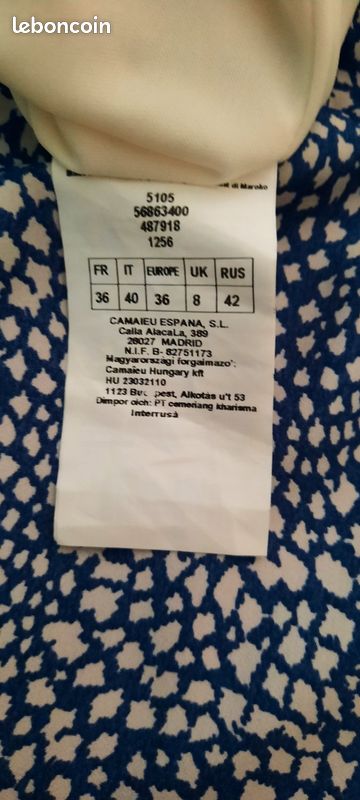 Robe avec motifs, Bleu et blanc, Très bon état, peu porté, Taille 36 , Camaïeu (image 6)