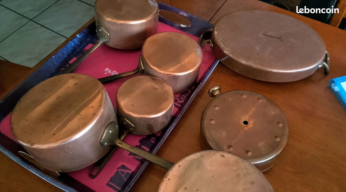 Set 3 Ustensiles Cuisine Cuivre + Chaudron – Manches Laiton – Fait Main France