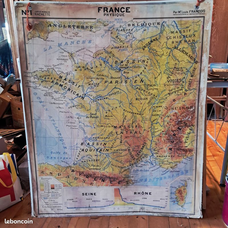 Carte scolaire murale n°1 France Relief, n°5 France Voies ferrées et navigables François (image 1)