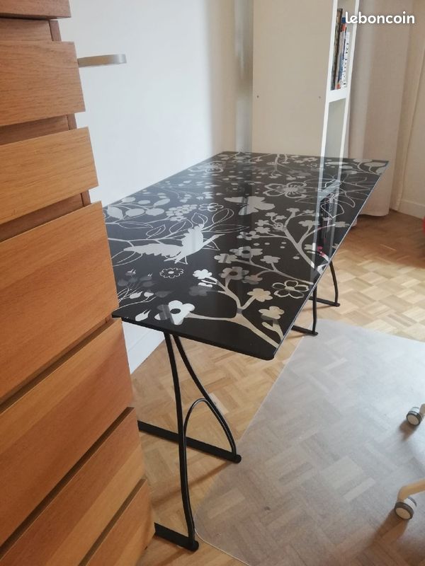 Grand bureau en verre trempé (plateau + tréteaux) (image 1)