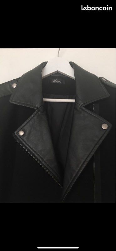 Manteau noir bi matiere (image 2)