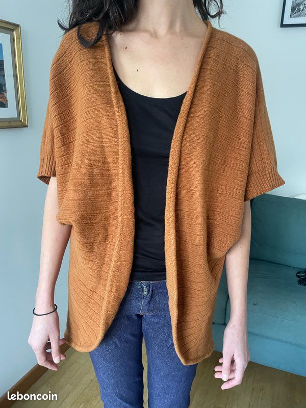 Gilet laine d'agneau rouille et ceinture Vêtements