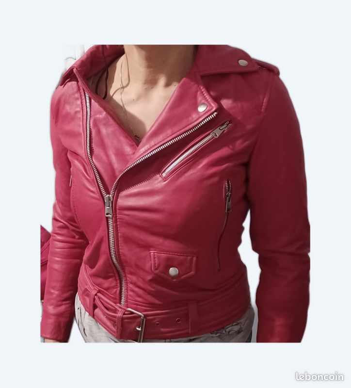 mango veste cuir rouge perfecto cuir mango femme