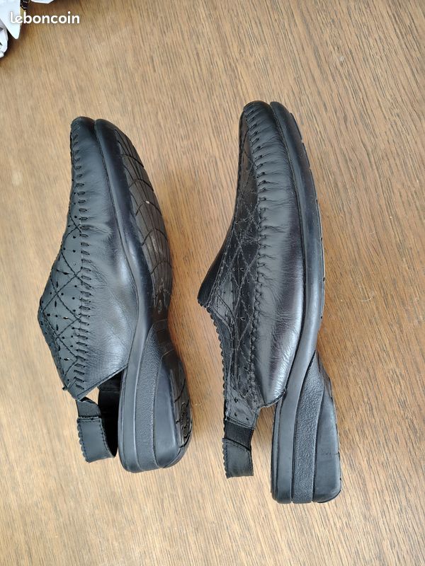 Sandales fermées cuir noire pointure 38 femme talons 4 cm chaussures été (image 4)