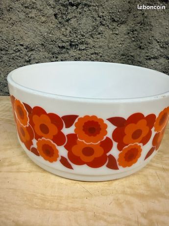 Plat Saladier Arcopal Vintage Fleurs De Lotus Orange - Années 70, Space Age