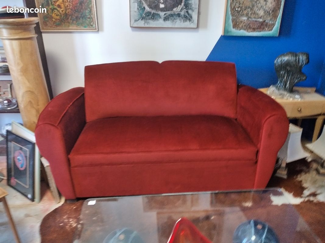 Canapé club velour rouge (image 1)
