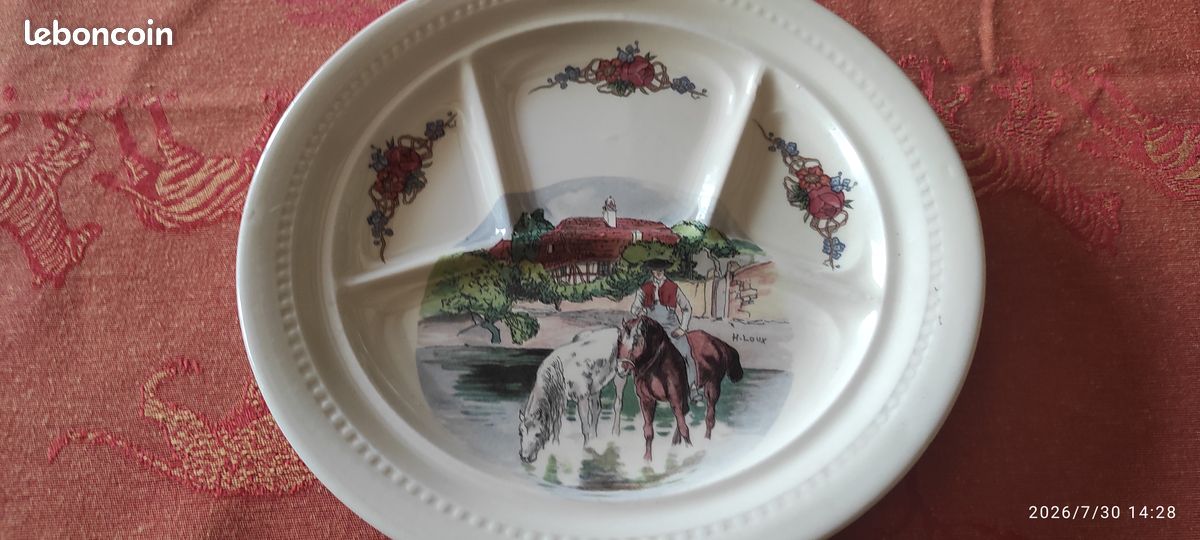A l'unité: Assiettes ALSACIENNES anciennes à FONDUE, RACLETTE (ou crudités) "Atelier d'Art de Lorraine SARREGUEMINES-France" / NANOU68 (image 1)