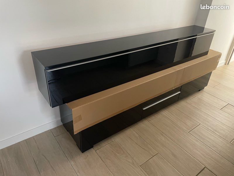 Meuble tv besta noir laqué + étagère murale (image 9)