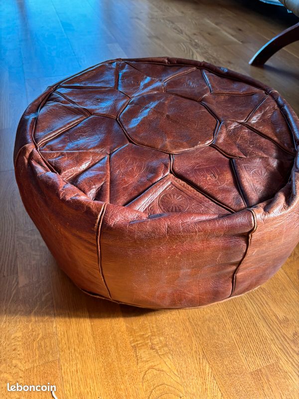 2 poufs marocains en cuir véritable vintage (image 3)