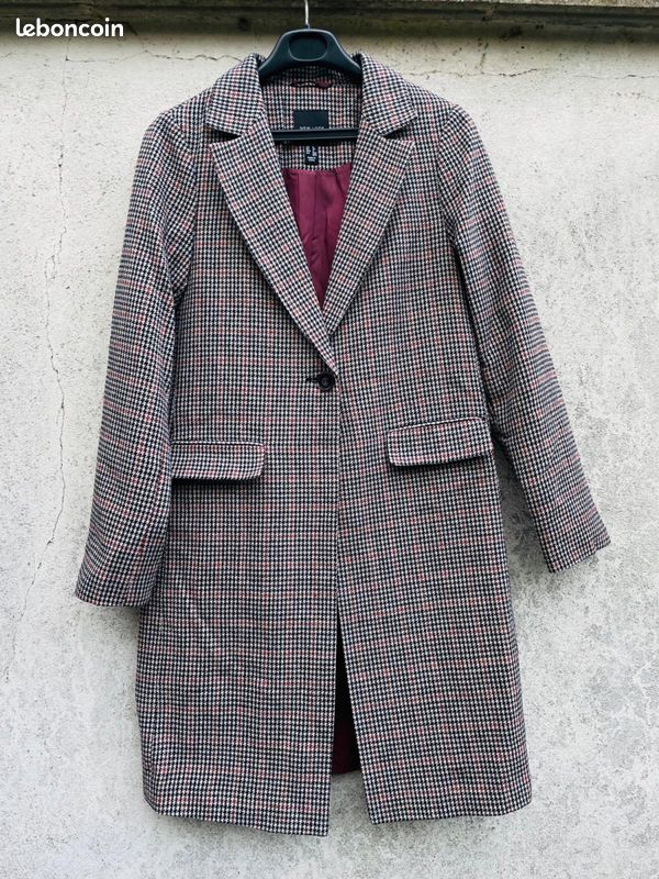 Veste longue pieds de poule beige/marron New Look XS/34 (image 1)