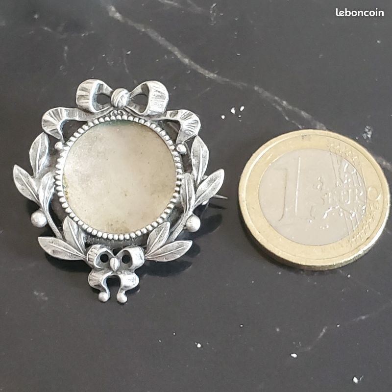 Broche ancienne porte photo vers 1915 - métal argenté