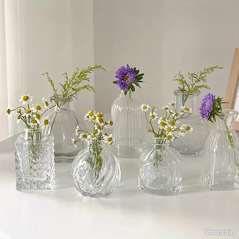 Lot De 6 Mini Vases En Verre Vert Vintage – Petits Vases Diamant Pour Fleurs, Mariage, Table Décoration