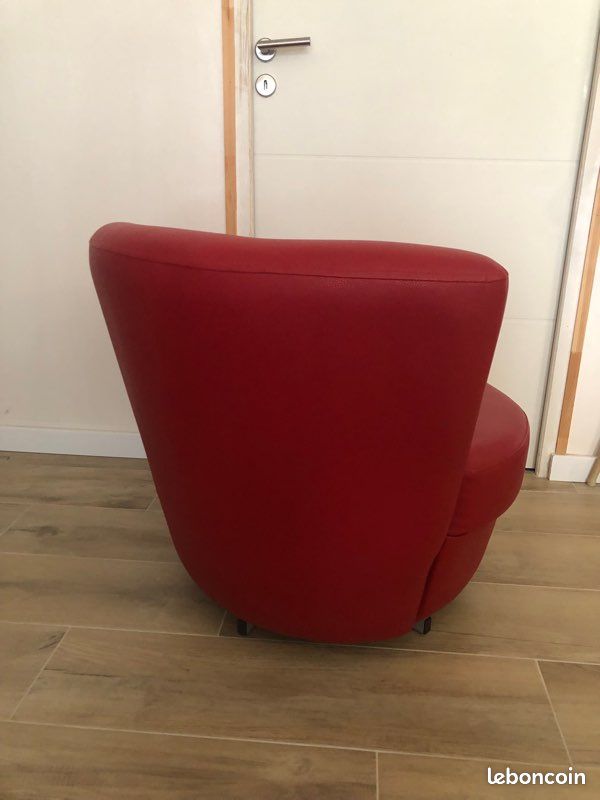 Fauteuil pivotant similicuir rouge (image 3)