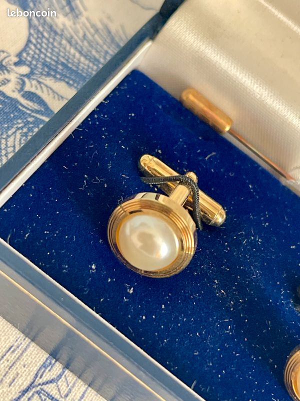 Boutons De Manchette Vintage Swank Gold Fill Années 1940 - Simili Saphir Bleu - Lot Avec Barre à Cravate