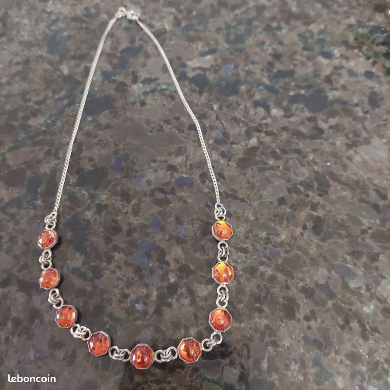 Collier Ancien En Argent Massif 925 - Pendentif Perle Ciselé - Style Monogramme Occasion