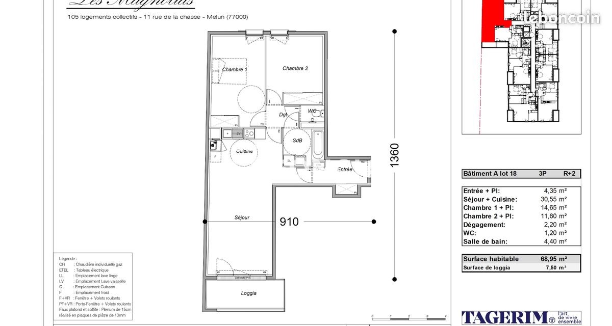 Appartement 3 pièces 69 m² · à Melun · 69 m² · 1 066 €/mois