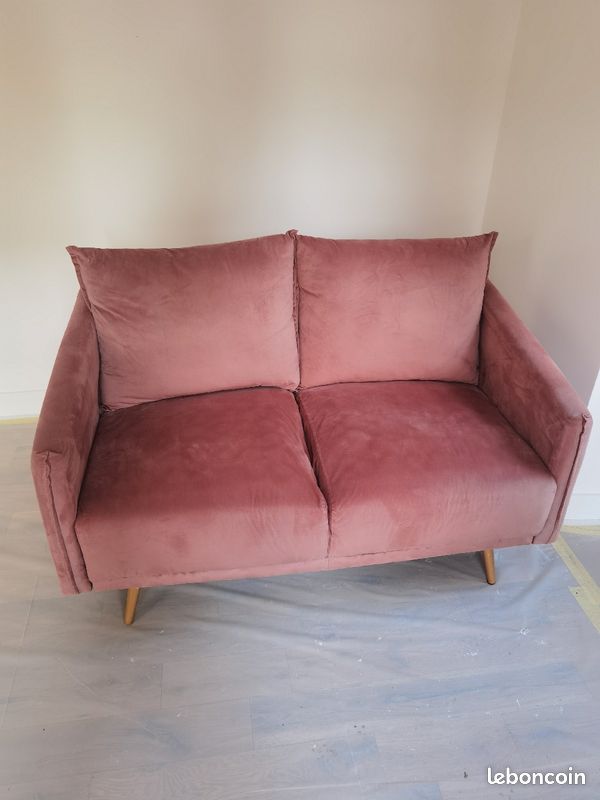 Canapé tissus rose pale 2 places (image 1)