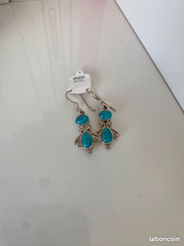 Boucles d'oreilles argent et turquoise - Montres & Bijoux