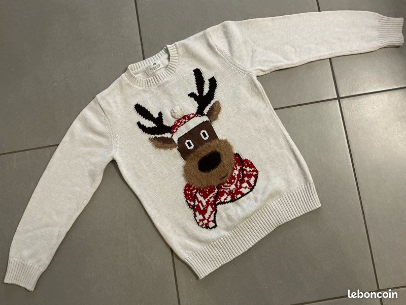 Pull beige H&M 8-10 ans cerf écharpe bonnet hiver Noël CAO74 (image 11)