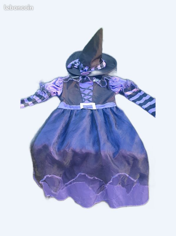Costume De Sorcière Halloween Fille – Robe Violette Avec Chapeau Noir – Déguisement Enfant 2025