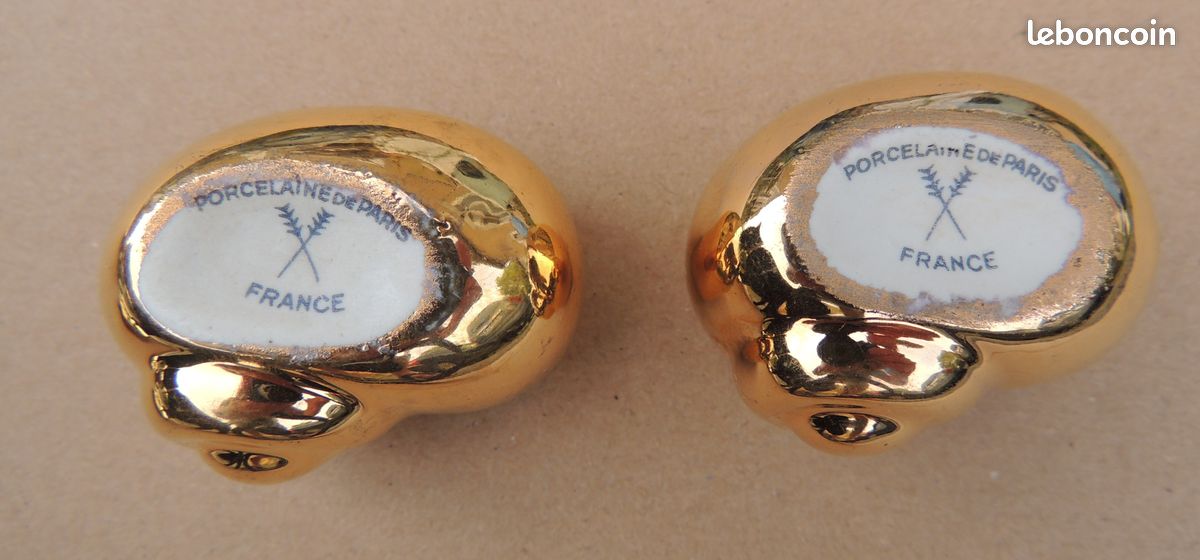 Ancien saleron salière poivrière escargots dorés porcelaine de Paris années 50 (image 5)