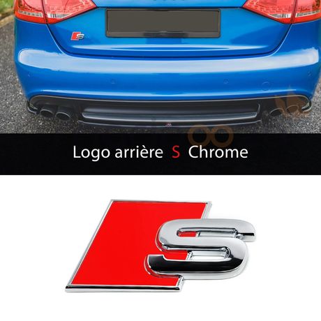 Emblème logo Audi SLine arrière coffre Ailes Rouge Silver 80x30 MM -  Équipement auto