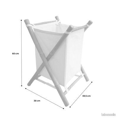 NEUF (emballé), Panier pliable en bambou et lin, multi-usages: pour salle de bain ou coffre à jouets chambre, H.60 x L.39.5 x l.38cm, capacité 100L (image 3)