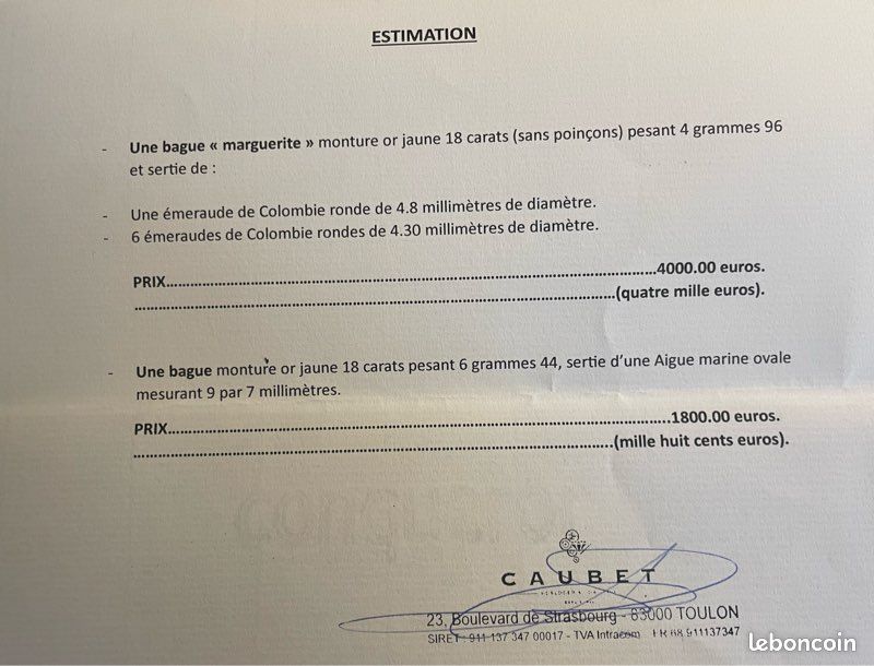 Deux Bagues or 18 carats émeraude et aigue marine (image 3)
