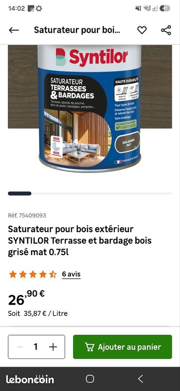 Saturateur pour bois extérieur SYNTILOR Terrasse et bardage bois grisé mat 0.75l (image 3)