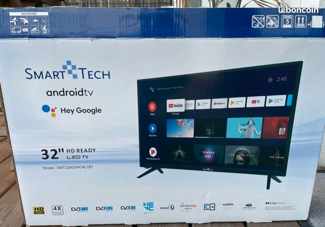 Smart TV Android connectée WiFi Google play 82cm + emballage d'origine. Non négociable (image 3)