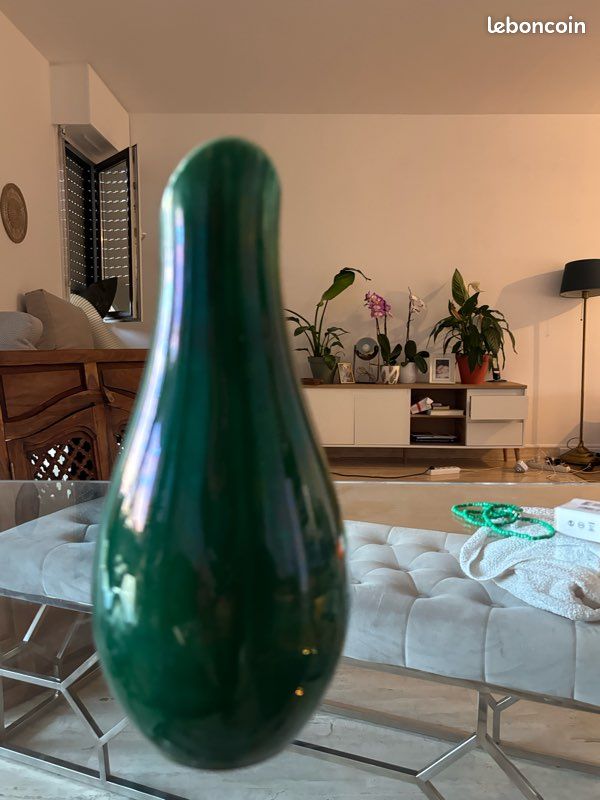 Pichet / Vase vintage Val d'Or pour Gien – Céramique émaillée verte – Années 50/60 (image 3)