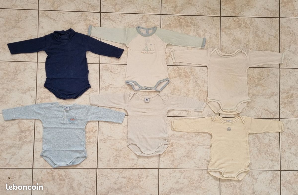 Lot de 6 bodies à manches longues Petit Bateau mois (image 1)