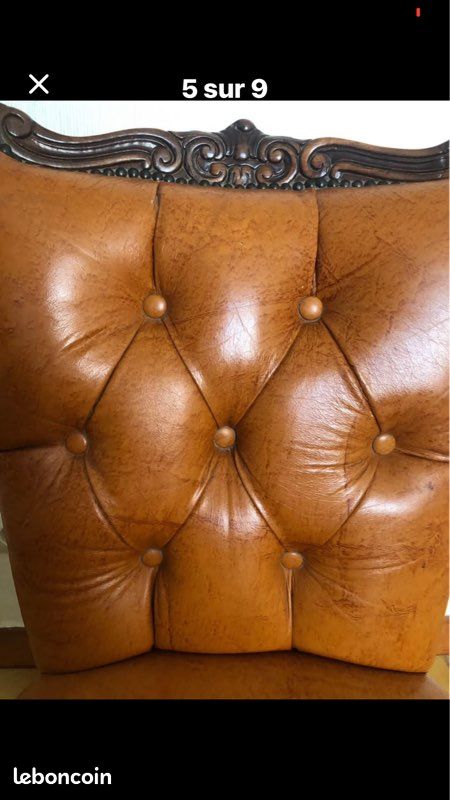Très belle chaise crapaud couleur fauve, cuir et bois, superbe (image 4)
