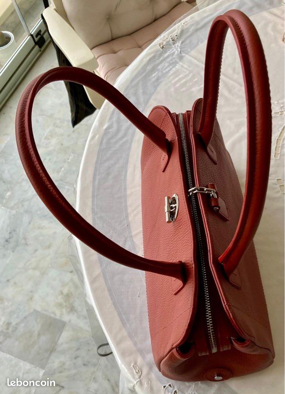Sac LAMARTHE En Cuir Rouge Foncé - Fourre-tout Femme - Occasion Bon état