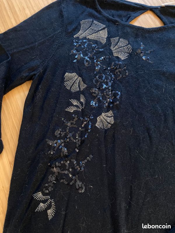 Pull Femme Debenhams 2 En 1 Bleu Marine à Paillettes - Taille 12 - Neuf Avec étiquette