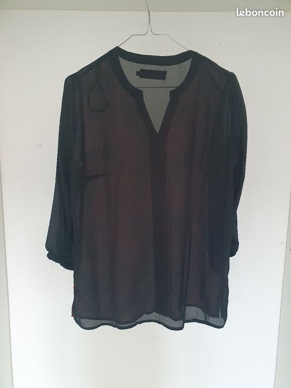 Blouse manches 3/4 noir/rouge foncé BPC (image 4)
